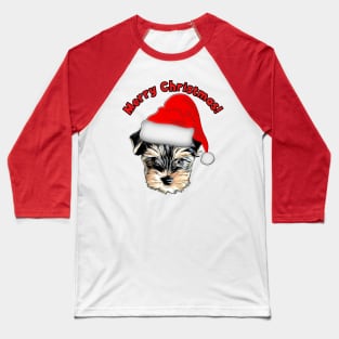 Cute Yorkshire Terrier Yorkie with Santa Hat Baseball T-Shirt